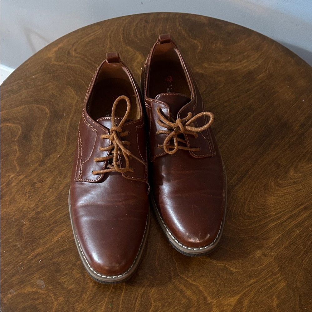 Boys Classic Brown Leather Derby Lace-Ups Dress Shoes